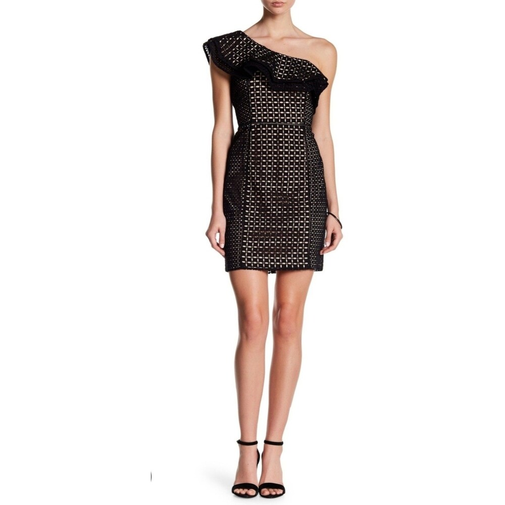 J.Crew 153989 Women's One-Shoulder Flutter Cap Sleeves Eyelet Dress Black Sz. 10